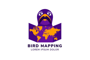 bird map logo design template isolated on vertical layout background. migration bird concept. combination purple and orange.