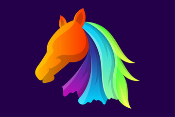 a head of horse as logo design template. modern colorful with shadow and shine.isolated on dark purple background. vector illustration.