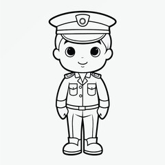 Child-Friendly Coloring Page: Simple Black and White Illustration of a Cute Policeman