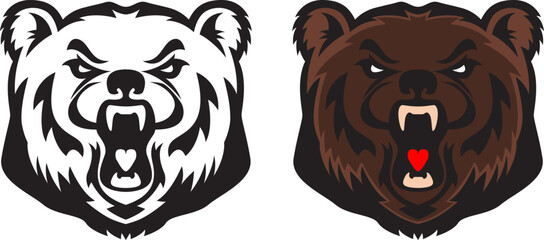 Angry bear head. Grizzly Bear Mascot Head. Design element for logo, label, sign, badge.
