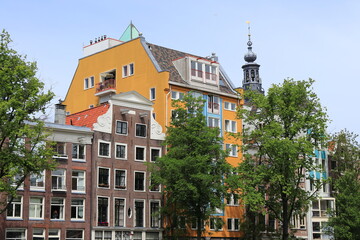 Fototapeta premium Amsterdam Zwanenburgwal Canal House Facades View, Netherlands