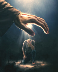 Hand of Jesus giving light - 608202175
