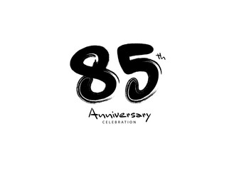 85 Years Anniversary Celebration logo black paintbrush vector, 85 number logo design, 85th Birthday Logo, happy Anniversary, Vector Anniversary For Celebration, poster, Invitation Card