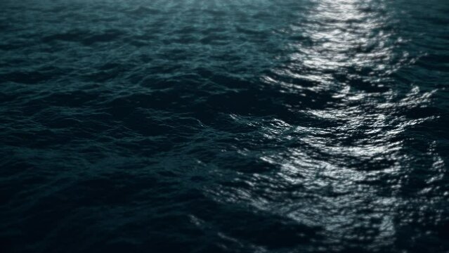 Ocean calm waves - moonlight reflections. Seamless loop 4k