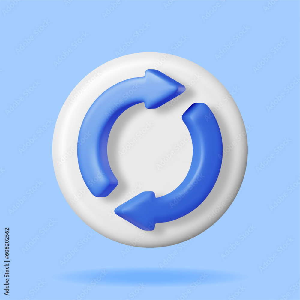 Poster 3d synchronization icon isolated. render sync sign in round shape. cloud computing or refresh, resta