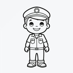 Simple Kids Coloring Page: Full Body Shot of a Cute Policeman with Simple Outline