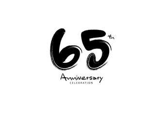 65 Years Anniversary Celebration logo black paintbrush vector, 65 number logo design, 65th Birthday Logo, happy Anniversary, Vector Anniversary For Celebration, poster, Invitation Card