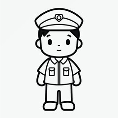 Cute Policeman Coloring Page: Simple Black and White Illustration for Kids