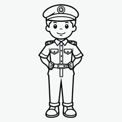 Cute Policeman Coloring Page: Simple Black and White Illustration for Kids