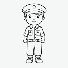 Cute Policeman Coloring Page: Simple Black and White Illustration for Kids
