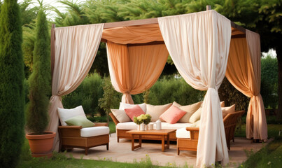 Fototapeta na wymiar cozy bohamian garden terrace idea 