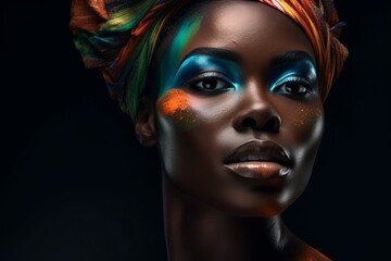 Colorful african woman makeup. Generate Ai
