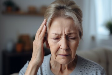 Senior woman headache pain. Generate Ai