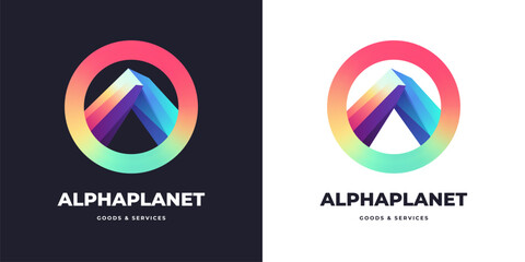 Premium modern rainbow gradient colors circle logo with mountain sign, minimal design for branding company