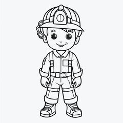 Kids Coloring Page: Beautiful Firefighter with Crisp Lines and Simple Shapes