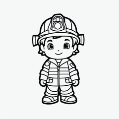 Black and White Firefighter Coloring Page: Minimalistic Illustration for Kids