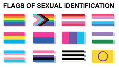 Flags of sexual identification on white background