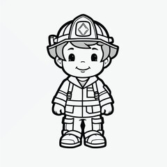Simple Kids Coloring Page: Flat Vector Firefighter Illustration
