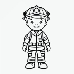 Simple Kids Coloring Page: Flat Vector Firefighter Illustration