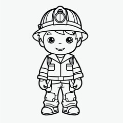 Simple Kids Coloring Page: Flat Vector Firefighter Illustration