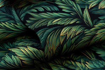 Naklejka na ściany i meble Verdant Canopy: Seamless Pattern of Green Tropical Leaves