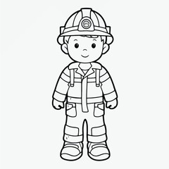 Cute Firefighter Coloring Page: Full Body Shot with Simple Outline for Kids