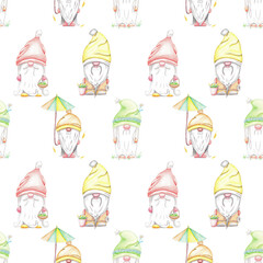 seamless dwarf pattern. winter dwarf, fall dwarf, summer dwarf. book cover print, children's illustration.  