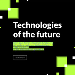 Futuristic and technical design with a modern geometric background in black and neon green. It's perfect for flyers, covers, banners. Technology banner with mosaic glitch pixel noise effect.