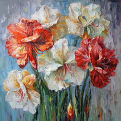Oil painting of amaryllis flower created with Generative AI technology