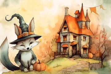 Halloween Monster Fox. Happy halloween concept. Post processed AI generated image.