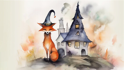 Fototapeta premium Halloween Monster Fox. Happy halloween concept. Post processed AI generated image.