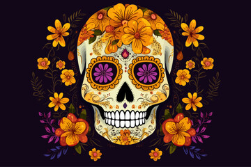 Cinco de mayo festival illustration, flat dia de muertos vector background with copy space