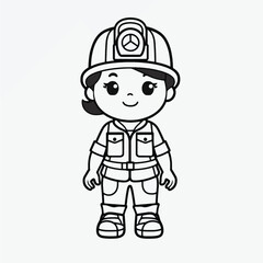 Beautiful Firefighter Coloring Page: Simple Black and White Illustration for Kids