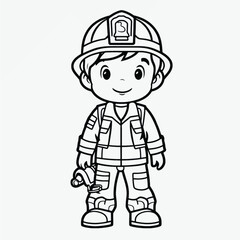 Beautiful Firefighter Coloring Page: Simple Black and White Illustration for Kids