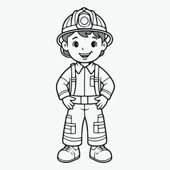 Beautiful Firefighter Coloring Page: Simple Black and White Illustration for Kids