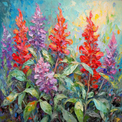 Oil painting of salvia flower created with Generative AI technology