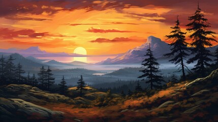 sunset in the mountains. Generative AI