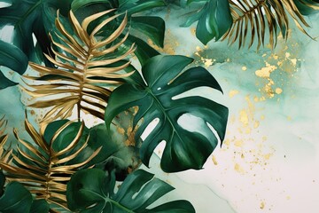 watercolor tropical leaves Generative AI