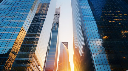view of skyscrapers in  business city; futuristic finance building architecture;