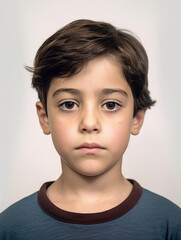 Passbild biometrisch Gesicht Kind Junge mit neutralem Hintergrund, ai generativ