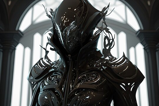 Black fantasy alien with horns and arms