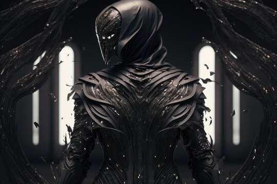 Black alien in a dark forest. The concept of halloween