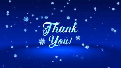 Thank You Text Message On Magic Blue Shiny Snowflakes Particles Falling Glitter Sparkles Dust With Light Floor Background