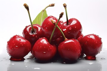 Delicious cherry berry close-up, isolated on white background
