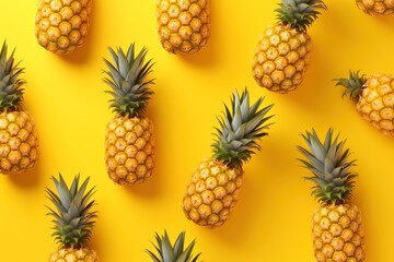 Yellow background filled with pineapple, citrus, web design fruit background