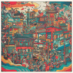 Obraz premium asian city comic style Generative AI