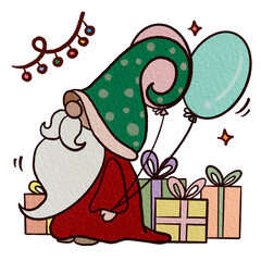 gnome character with gift box (the character with hand-free drawing)