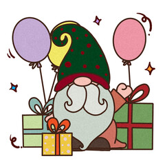 gnome character with gift box (the character with hand-free drawing)