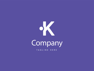 Capital K letter logo design with Purplish Blue background, K type logo with dot, creative letter K logo design template