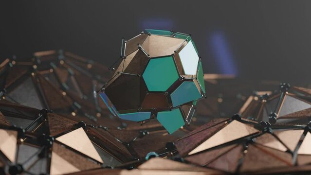 Loop 3d animation of a futuristic crystal that changes shape. Abstract composition of a fantastic artifact in space.